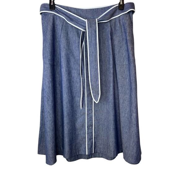TALBOTS Chambray Blue Linen Blend Midi Skirt Size 14 - Picture 5 of 16